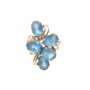 10K Yellow Gold Blue Topaz Ring Size 6 Cocktail Cluster Caspian International
